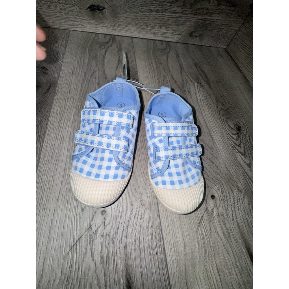 Cat & Jack Shoes Kids Size 9 Blue Gingham Parker Sneaker Hook & Loop Casual